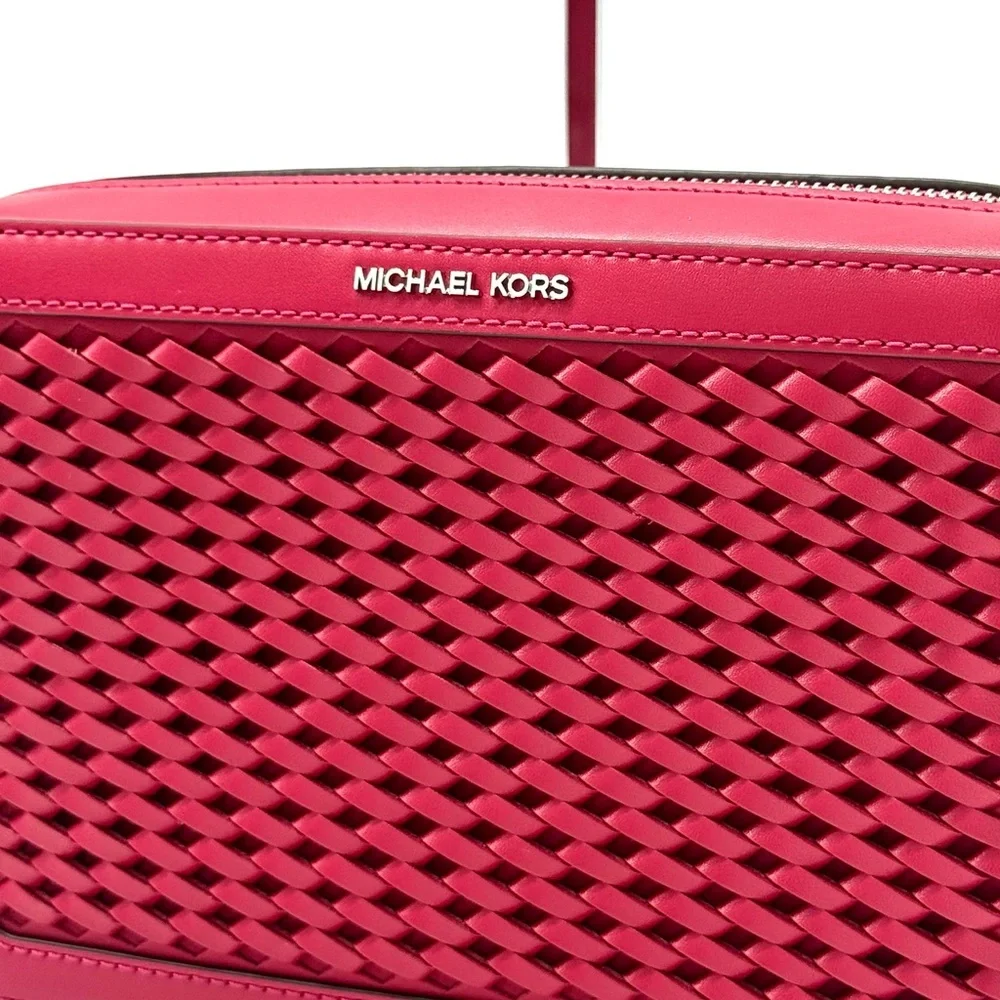 Michael Kors Jet Set Large Woven Crossbody Bag - Dark Raspberry